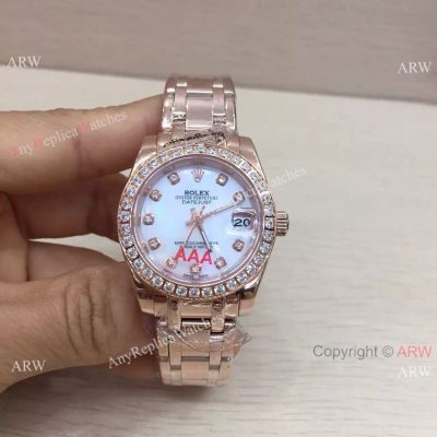 Copy Rolex Masterpiece Rose Gold Diamond Bezel White Face Watch